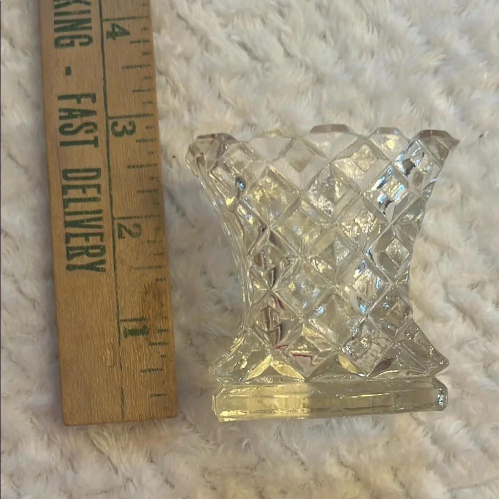 Vintage Bohemian Toothpick Holder Czech Diamond Pattern Fan Shape Collectible